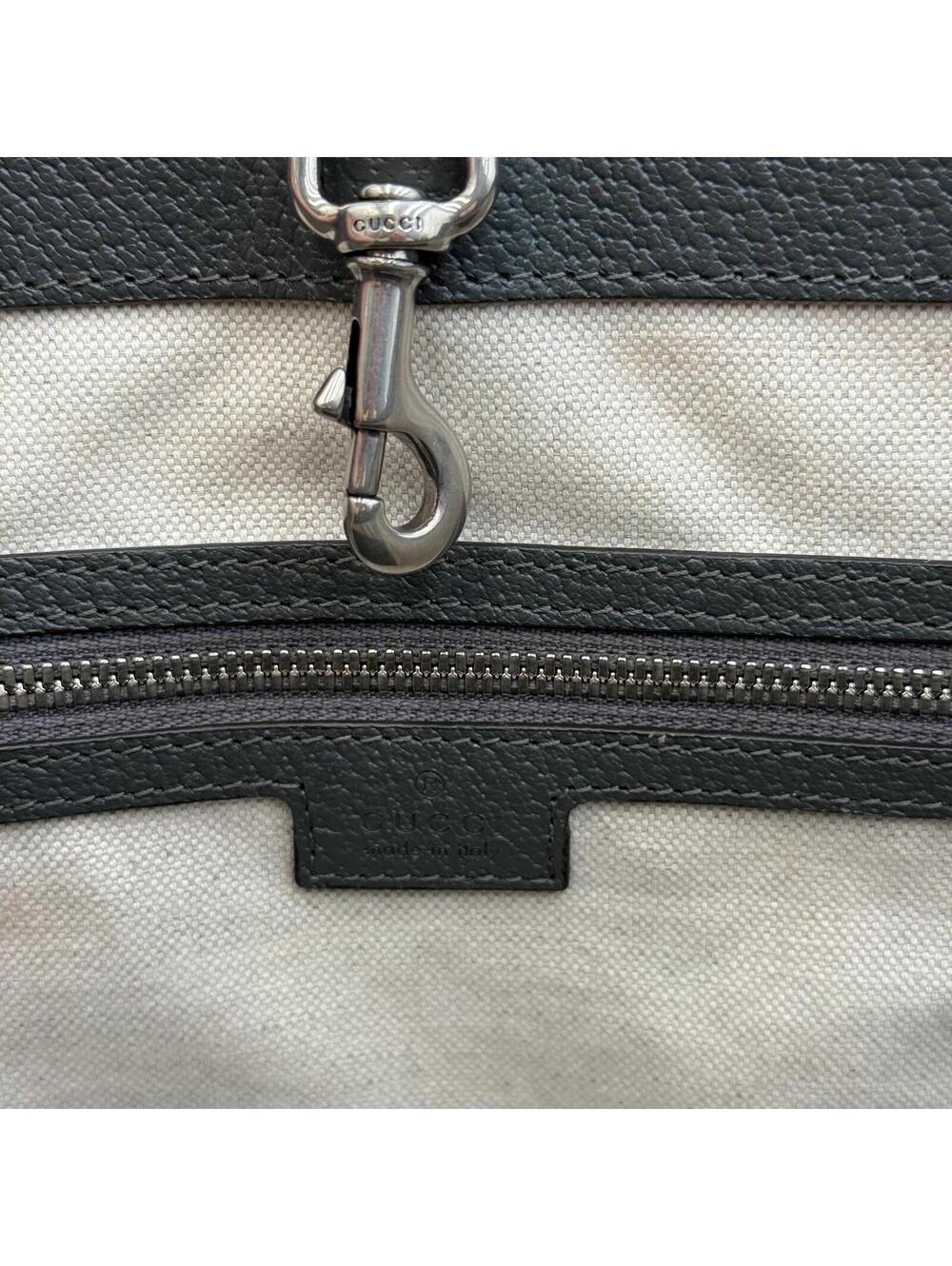 Gucci GG Supreme Monogram Tote Bag With Web Strap Gray Black - Picture 13 of 14
